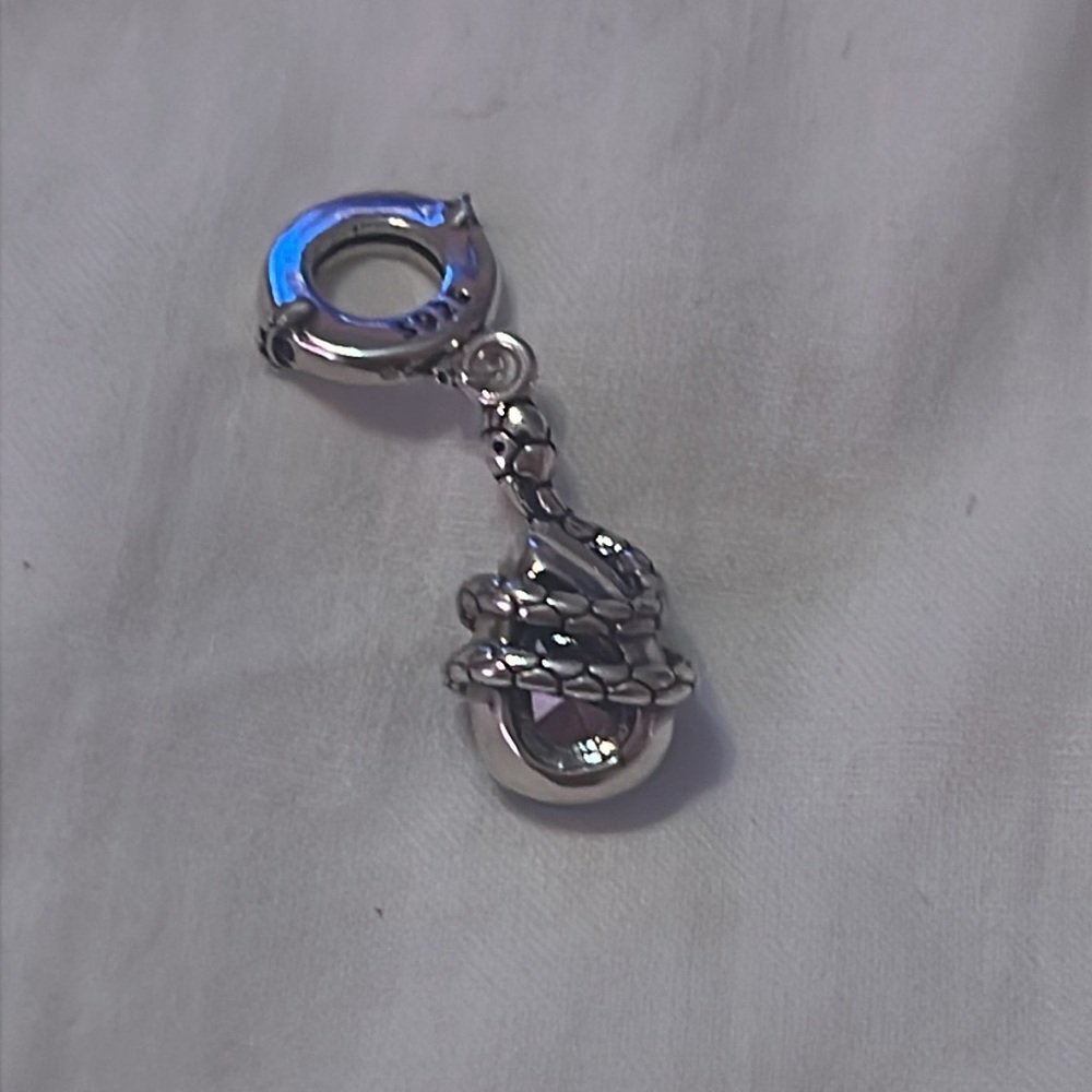 Pandora 925 Sterling Snake Charm w/Blue Gemstone Eyes and an Oval Blue Gemstone - Picture 4 of 6